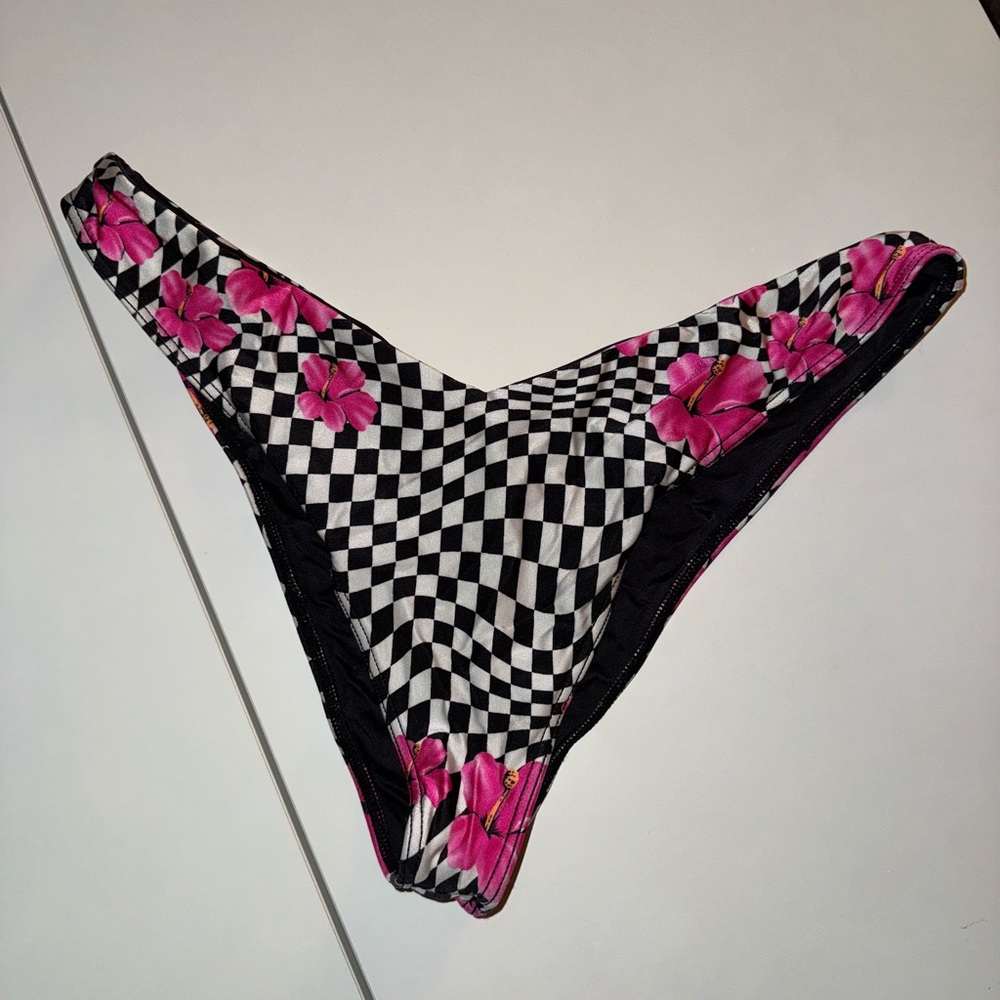 Frankie’s Bikinis checkered and floral bottoms